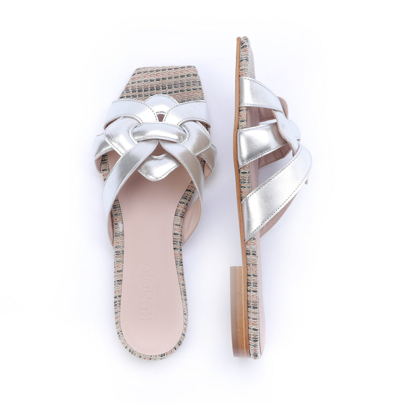 Kunoka SYLVIE flat sandal - raffia silver Flat Sandal silver