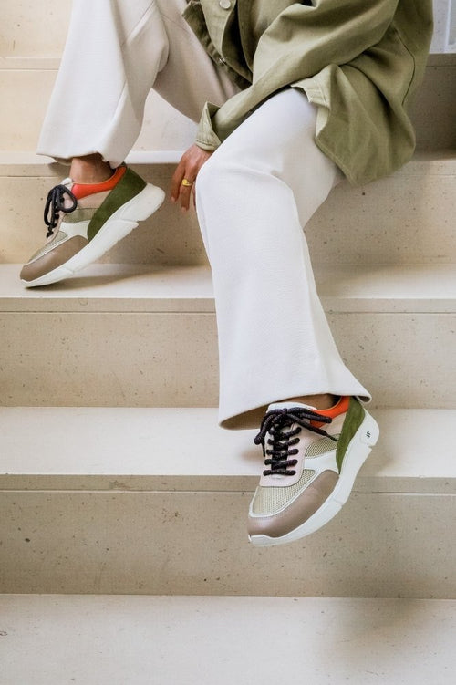 ARI platform sneaker - beige kaki en oranje