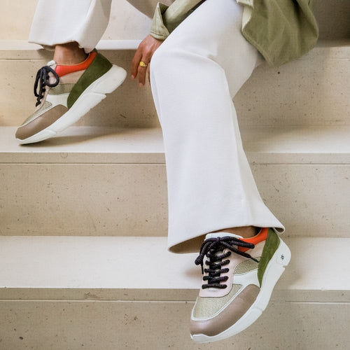 ARI platform sneaker - beige kaki en oranje