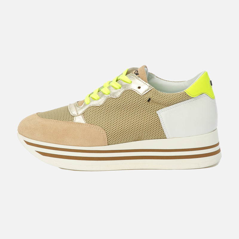 Kunoka STRIPY platform sneaker - beige and fluo yellow Platform Sneaker beige